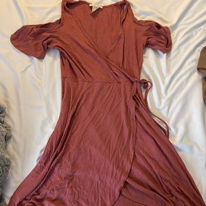 Pink wrap skater dress